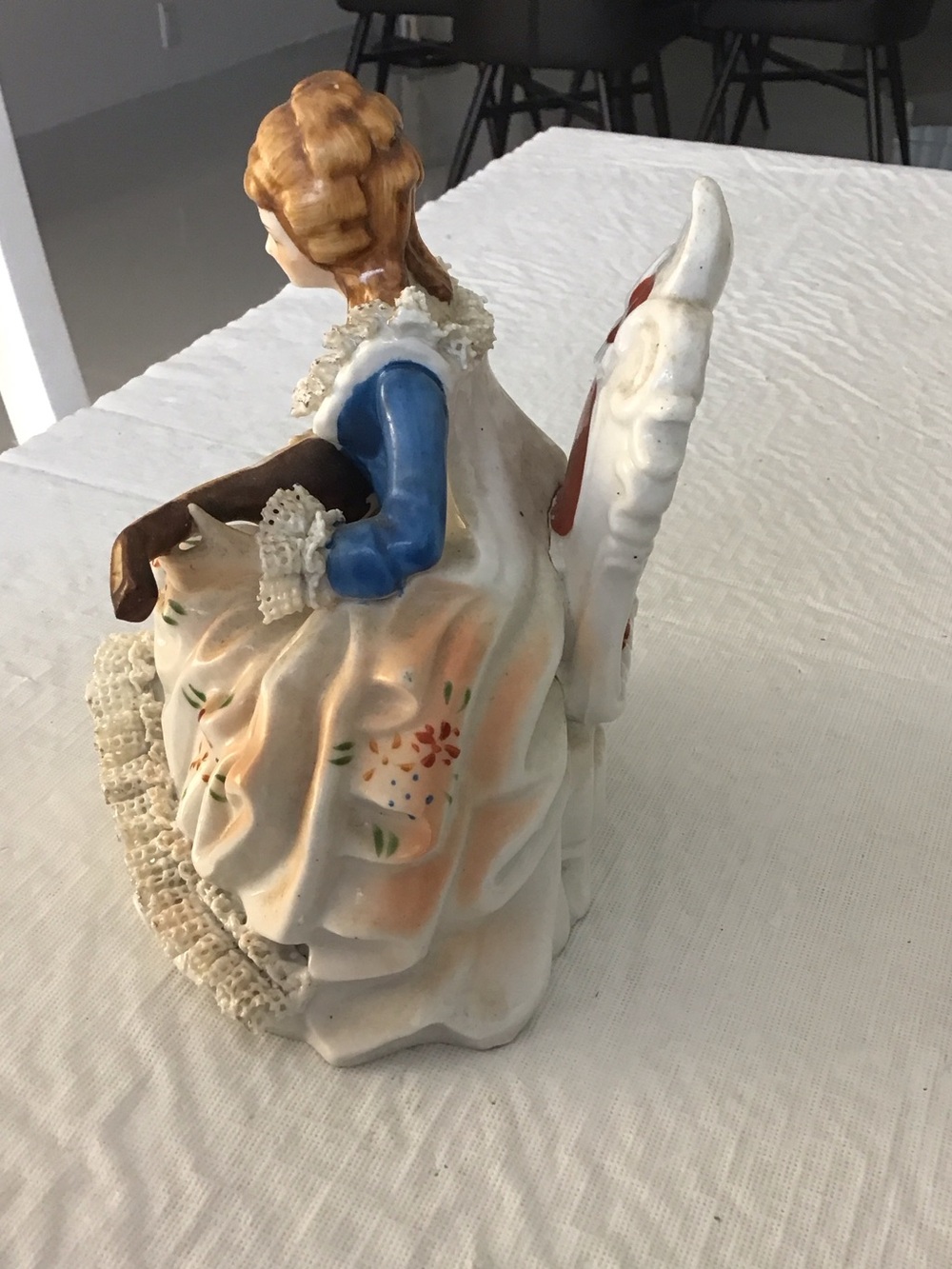 Vintage Blue and Cream Porcelain Lady Figurine with Mandolin #45 - Picture 2 of 5